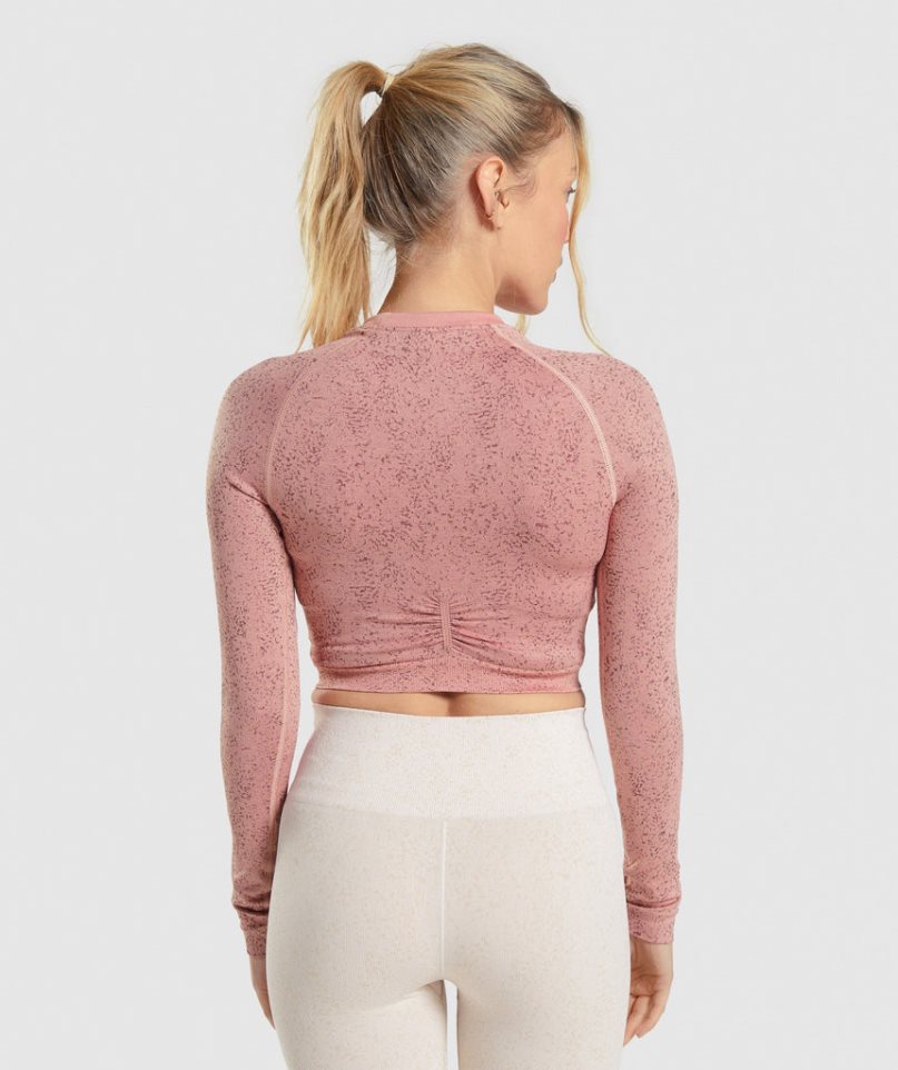 Women's Gymshark Adapt Fleck Seamless Long Sleeve Cropped Tops Pink | NZ 8SXOLQ